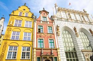 Facade of beautiful typical colorful buildings, Gdansk, Poland photo
