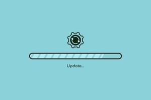 icono de sistema de actualización, concepto de icono de progreso de aplicación mejorado para diseño gráfico y web, proceso de creación, vector de sistema de actualización, fondo azul