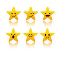 Vector star set. with facial expressions, and glass shadows, vector illustration set, face character star