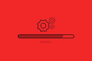 icono de sistema de actualización, concepto de icono de progreso de aplicación mejorado para diseño gráfico y web, proceso de creación, vector de sistema de actualización, fondo rojo