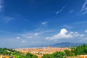 Top aerial panoramic view of Florence city with Duomo Cattedrale di Santa Maria del Fiore photo