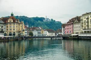 Reuss river from wooden Chapel Bridge, Luzern, Switzerland