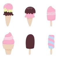 Set of pink ice cream on white background vector