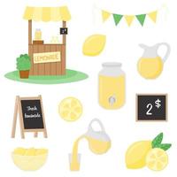 set de verano vendiendo limonada. puesto de limonada, empresa nueva, bebidas refrescantes vector