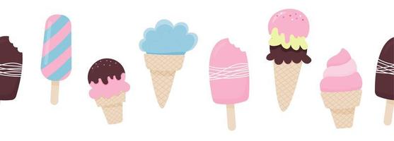 Seamless ice cream border. Ice cream frame vector