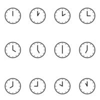 set of analog clock icons notifying every hour, isolated on white, vector illustration