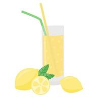 A glass of lemonade with two tubes and a lemon. vector