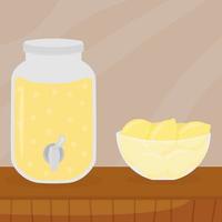 Lemonade and a bowl of lemons on the table vector