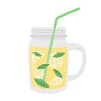 Glass jar with lemonade and a straw vector