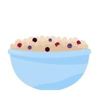 oatmeal porridge with berries in a blue plate on a white background vector