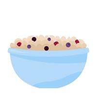 oatmeal porridge with berries in a blue plate on a white background vector