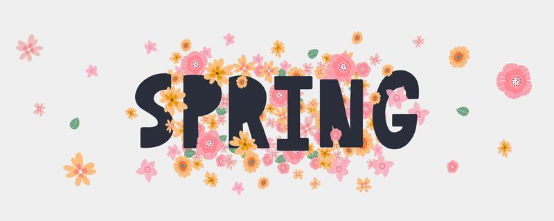 Hello Spring hand logotype, badge typography icon. Lettering spring season with leaf for greeting card, invitation template. Retro, vintage lettering banner poster template background, Sale, offer