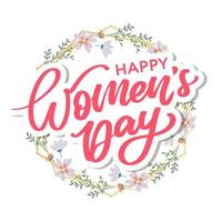 Women's Day hand drawn lettering. Red text isolated on white for postcard, poster, banner design element. Happy Women's Day script calligraphy. Ready holiday lettering design. vector