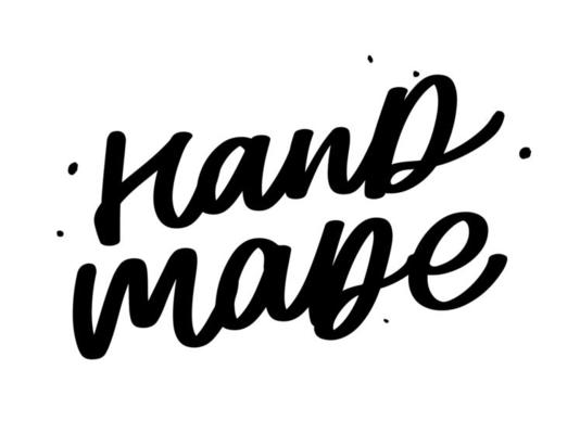 Label or logo with lettering hand made. Vector flat illustrations. Modern and stylish badge. Thin line inscription handmade, made with love, craft product on white.