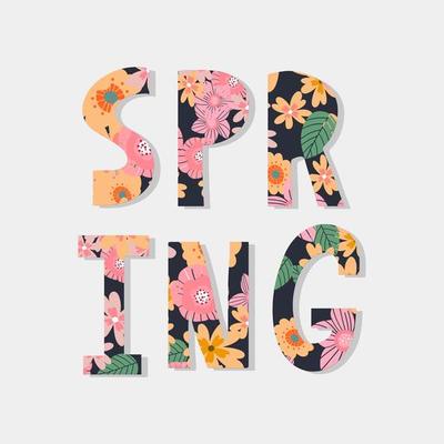 Hello Spring hand logotype, badge typography icon. Lettering spring season with leaf for greeting card, invitation template. Retro, vintage lettering banner poster template background, Sale, offer