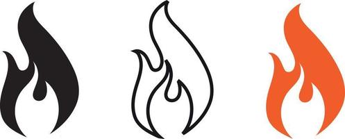 Fire Flame icon in different style. Bonfire line Silhouette vector illustration on white background