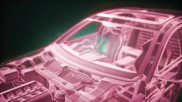 Holographic animation of 3D wireframe car model with engine video