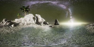 vr 360 bellissima spiaggia tropicale fantasy con la stella della Via Lattea nei cieli notturni video