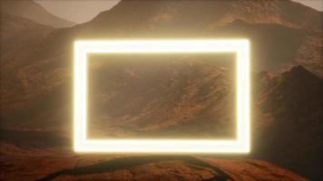 portal de neon na superfície do planeta marte com poeira soprando video