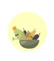 Cartoon vegetables in a bowl. Zucchini character. Drawn vegetables in a flat style. vector