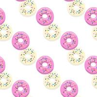 Vector  seamless pattern illustration of donuts pink and light glaze on a white background.