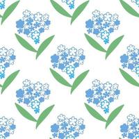 Vector seamless pattern with flowers blue color on white background