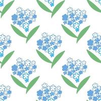 Vector seamless pattern with flowers blue color on white background