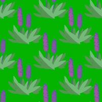 Vector seamless pattern with flowers violet color on green background