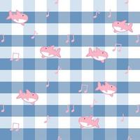 cute shark in blue and white background with music note around fabric seamless cute pattern vector