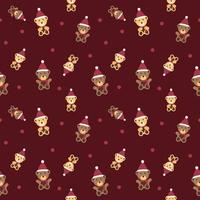 brown teddy bear and yellow teddy bear fabric seamless cute pattern in Christmas theme vector