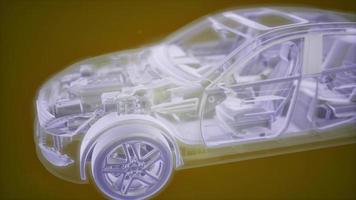 Holographic animation of 3D wireframe car model with engine video