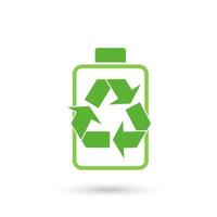 Green Battery with recycle symbol icon. Vector Illustration