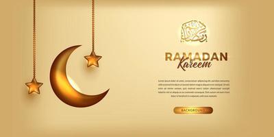 luna creciente dorada con estrella para la fiesta islámica ramadan kareem, eid mubarak para banner de fondo de lujo con caligrafía vector