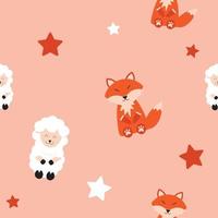 sheep and fox are friendly and happy to stay together seamless pattern for print or fabric vector