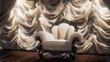 scène de rideau de théâtre de luxe avec chaise