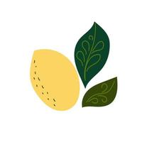 Lemon fruit with leaves vector flat design element.