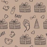 Seamless pattern hand drawn baby girl. Cartoon sketch style doodle for icon, banner. Elements little girls clothes. vector