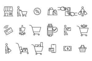 Shopping set icons. Vector illustration in line design