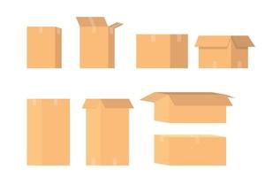 Set of paper boxes from different angles. Vector illustration