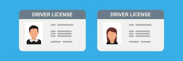 driver license for man, and for woman plastic card template. Vector in flat design