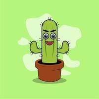 lindo personaje de dibujos animados de cactus verde vector