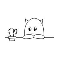 vector illustration of a person brooding while looking at a cactus plant