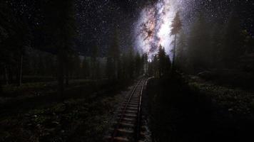 The milky way above the railway and forest video