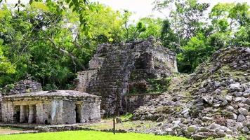 antigo local maia com templo ruínas pirâmides artefatos muyil méxico. video