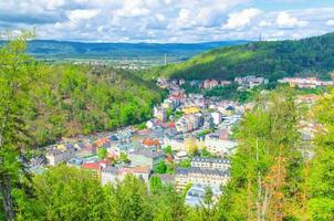 Top aerial panoramic view of Karlovy Vary photo