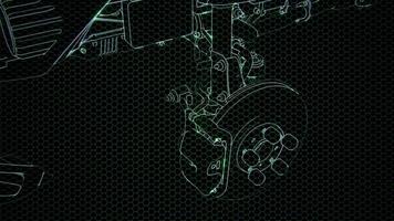 animação holográfica do modelo de carro 3d wireframe com motor video