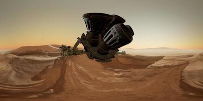 VR360 old rusted alien spaceship in desert. ufo video