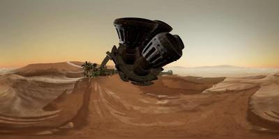 VR360 old rusted alien spaceship in desert. ufo video