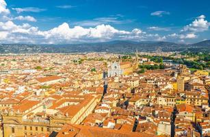 Top aerial panoramic view of Florence city historical centre, Basilica di Santa Croce di Firenze photo