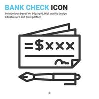 vector de icono de cheque bancario con estilo de contorno aislado sobre fondo blanco. concepto de icono de símbolo de signo de cheque bancario de ilustración vectorial para negocios digitales, finanzas, industria, empresa, aplicaciones y proyectos